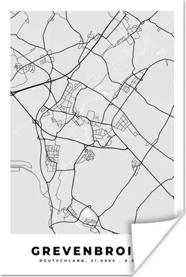 Produktbild von MuchoWow® Poster Karte - Grevenbroich- Deutschland - Stadtplan 40x60 cm - Plakate für die Wand - Poster Babyzimmer