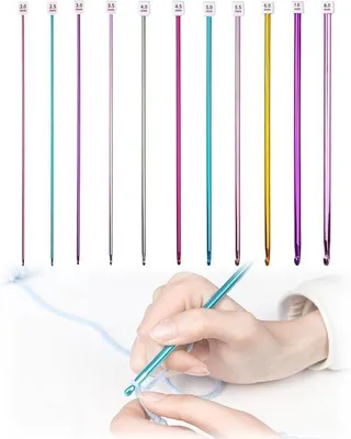 Produktbild von Famanu Set Tunesische Häkelnadeln 11-teilig – Aluminium Häkelnadeln 2,0-8 mm für Anfänger und Fortgeschrittene – Bunte Häkelnadel Set