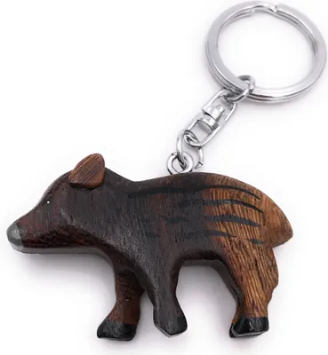 Productafbeelding van Onwomania sleutelhanger van hout, afbeelding van een wild zwijn (zeugen, beer, biggetje, paardachtigen, varken), hanger, charme