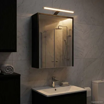 Image de vidaXL Armoire miroir pour salle de bain, noire, imitation chêne, 43 x 16 x 62,5 cm