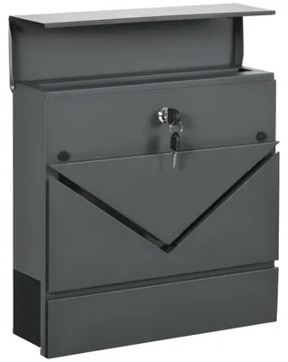 Zdjęcie produktu dla Skrzynka pocztowa ścienna z zamkiem, pokrywą, skrzynka pocztowa ze stali ocynkowanej, do użytku na zewnątrz, 37 x 10,5 x 37 cm, ciemnoszary |