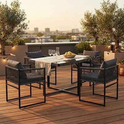 Produktbild von Gartenset Sitzgruppe Gartenmöbel Set Cube Essgruppe Rope Outdoor Möbel Grau