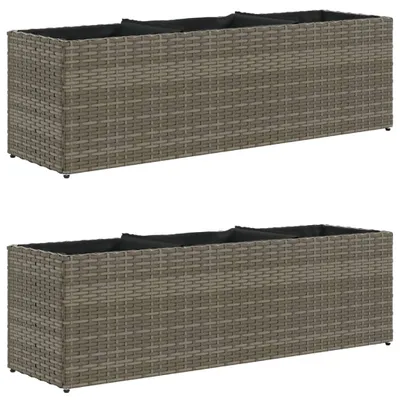 Produktbild von Pflanzkübel mit 3 Töpfen 2 Stk. Grau 105x30x32 cm Poly Rattan
