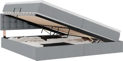 Obrázek produktu pro vidaXL LED postel s úložným prostorem a matrací, světle šedá, 200 x 200 cm, látka