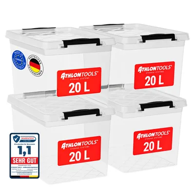 Produktbild von ATHLON TOOLS 4 x 20L Aufbewahrungsboxen mit Deckel - rot