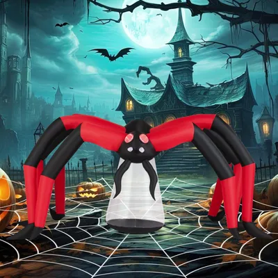 Produktbild von GOPLUS 313 cm aufblasbare Halloween Spinne, wasserfeste Halloween Dekoration mit LED-Licht, riesige Spinnendekoration, FesttagDeko für Garten, Rasen