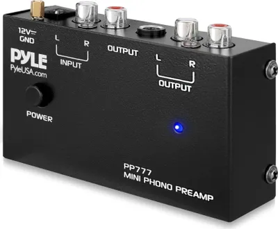 Produktbild von Pyle Output PP777 Phono-Plattenspieler-Vorverstärker, Mini-Elektronischer Audio-Stereo-Phonograph-Vorverstärker, Eingang, Cinch-Ausgang, 12 Volt