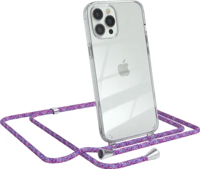 Produktbild von EAZY CASE Handykette kompatibel mit Apple iPhone 12 Pro Max, Handyhülle mit Umhängeband, Handykordel, Schutzhülle Clear, Band in Bunt