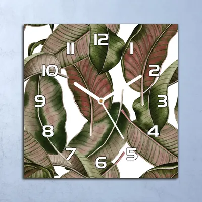 Produktbild von Deko Glasuhr Wanduhr 30x30 Große Blätter Quarz Küchenuhr Bürouhr