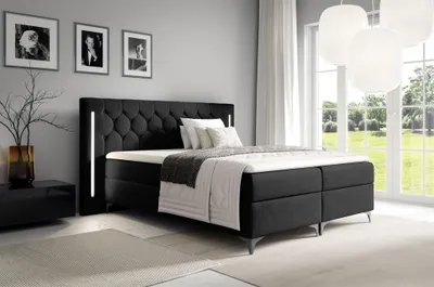 Produktbild von Boxspringbett Schlafzimmerbett ELODIE 200x200cm Schwarz inkl. Ambiente-LED