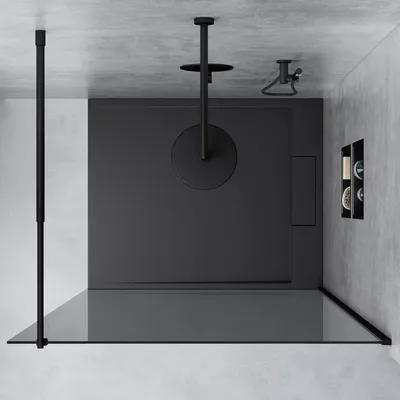 Produktbild von Mai & Mai 140x200cm Walk-In Dusche Duschwand für Dusche Duschabtrennung ESG-Sicherheitsglas 8mm NANO Glas BRAM1 Bremen1K Schwarz