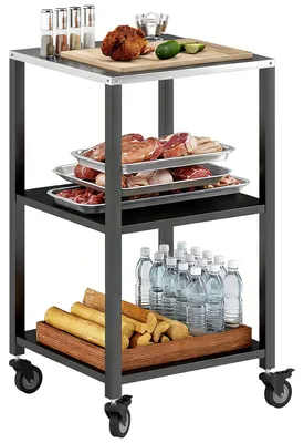 Produktbild von Outsunny Grillwagen 3-Etagen Grilltisch mit Edelstahl Arbeitsfläche Rollen