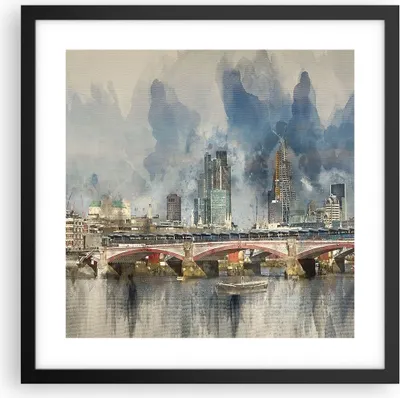 Produktbild von Gerahmtes Poster - Schwarzer Rahmen - London Aquarell Panorama - 40x40 cm - Wand Bild - Wanddeko - Wandbilder - Kunstposter - Wandposter - Bilderrahmen - Bilder - Kunstdruck - P2BAC40x40-4594