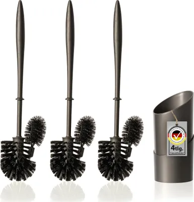 Obrázek produktu pro Hausfelder WC štětka WC Basic Set - WC štětka černá se 2 náhradními kartáči - WC štětka s čističem okrajů