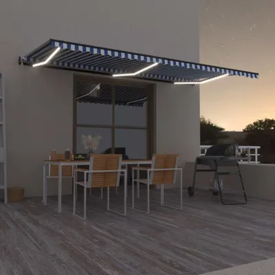 Immagine prodotto di The Living Store Tenda automatica con LED e sensore vento 600x300 Blu e bianco