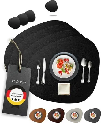Produktbild von Famanu Platzsets Set von 4 - Elegant, langlebig und rutschfest aus recyceltem Leder, modern schwarz