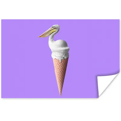 Produktbild von MuchoWow® Poster Eiscreme - Vogel - Pelikan - Weiß - Eistüte 120x80 cm - Bilder