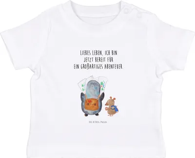 Produktbild von Mr. & Mrs. Panda Babyshirt Pinguin & Maus Wanderer 6. - 12. Monat - Weiß - Geschenk, Kinder Top, Baby T-Shirt, Kleinkind Shirt, Wandern, Abenteuer,