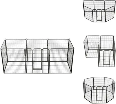 Image de vidaXL Parc pour chiens 8 panneaux acier 80 x 100 cm Noir - Chenils & parcs pour chiens