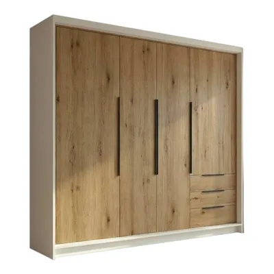 Produktbild von Geräumiger vier-türiger Kleiderschrank KLARI mit Schubladen und Metallgriffen – modernes Design