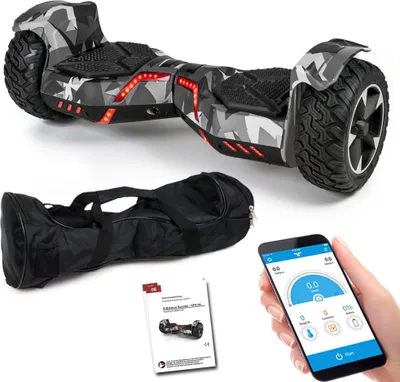 Produktbild von SUV Hoverboard 8,5 Zoll 800W Ares 8.5 - GPX-04 mit App Funktion, Bluetooth Lautsprecher, Kinder Sicherheitsmodus, Elektro Self Balance Board E-Scooter Hover Scooter - Grau/Camo
