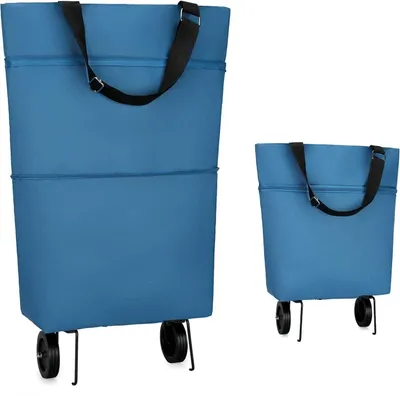 Image de Chariot de courses pliable Sacs de courses à roulettes Bleu