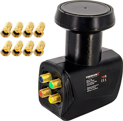 Produktbild von PremiumX Quattro LNB SAT Mehr-Teilnehmer für Multischalterbetrieb Satellit TV Signalumsetzer DVB-S2 HD 4K inkl. 8x F-Stecker mit Dichtring