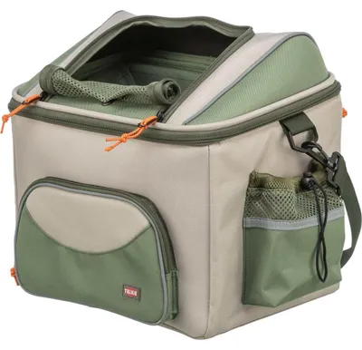 Produktbild von TRIXIE Hundefahrradkorb vorne mit Außentaschen und Schultergurt, beige/grün - 48 × 40 × 34 cm