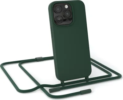 Produktbild von EAZY CASE Handykette Silikon Premium kompatibel mit Apple iPhone 14 Pro Handyhülle mit Umhängeband, Handykordel mit Schutzhülle, Silikonhülle, Hülle mit Band, Kette für Smartphone, Grün