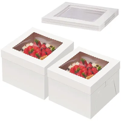 Productafbeelding van Taartdoos set - Met taartplateau - Voor het transport van taarten en gebak - 25,4 x 25,4 x 20,3 cm - Wit - 2 stuks