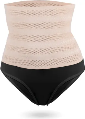 Produktbild von Figurformender Bodyshaper mit Bikini Slip ( Beige-Schwarz / M ) Highwaist Miederhose mit Bauchweg Effekt - Shapewear Bodypants, bequemer Miederslip Hohe Taille