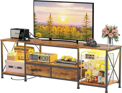 Produktbild von TV-Schrank mit LED Beleuchtung & Steckdosen,Fernsehtisch Lowboard Kommode mit 2 Schubladen,TV Möbel für Wohnzimmer,Schlafzimmer 180x40x58cm