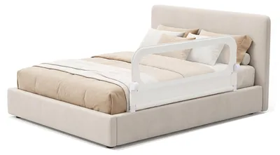 Image de Barrière de lit pliable COSTWAY, barrière de lit avec housse Oxford amovible, cadre en U et sangle, barrière de sécurité pour enfants, protection anti-chute, blanc