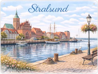Produktbild von Stralsund Stadtansicht Kirche Metallschild XL in 21x28 cm