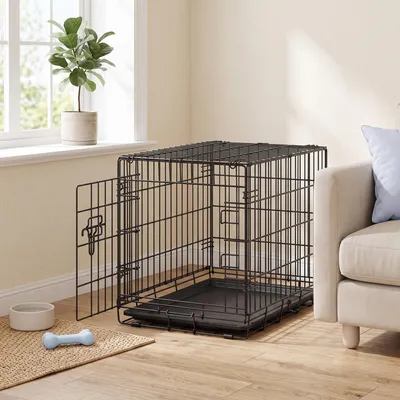 Produktbild von FEANDREA Faltbarer Hundekäfig mit 1 Tür und Kunststoffschale für Kleine Hunde 61,5 x 44 x 50 cm Schwarz