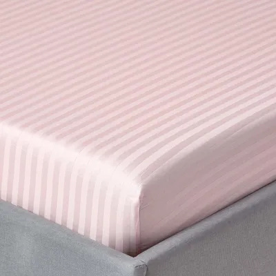 Image de Drap-housse HOMESCAPES en damas – rose, 100 % coton égyptien, 90 x 190 cm