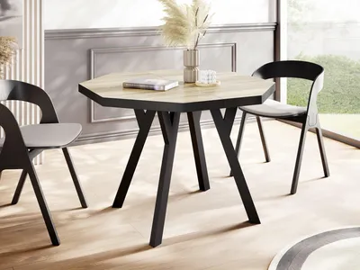 Produktbild von Moderner Runder Ausziehbarer Esstisch Desmond mit Schwarz Holzbeinen – Erweiterbar bis 200 cm, Ideal für 4 bis 8 Personen - Loft-Stil Tisch für Esszimmer oder Küche - Sonoma Eiche