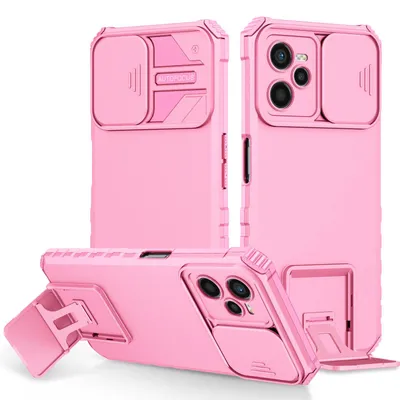 Produktbild von OPPO Realme C35 Hülle, Dual Layer Ständer Schutzhülle mit Schiebe Kamera Schutz für OPPO Realme C35 Pink