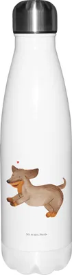 Produktbild von Mr. & Mrs. Panda Trinkflasche Hund Dackel - Weiß - Geschenk, Thermos, Dachshund, Sprüche, trinkflaschen, Hunde, Teeflasche, Getränkeflasche, Wasserflasche