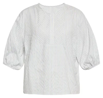 Produktbild von Damen Bluse Blau XS mit Rundhalsausschnitt, Knopfleiste und 3/4-Bischofsärmeln