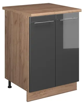 Produktbild von Spülenunterschrank Vicco Fame-Line Anthrazit Hochglanz/Goldkraft Eiche 60 cm, Model 65219