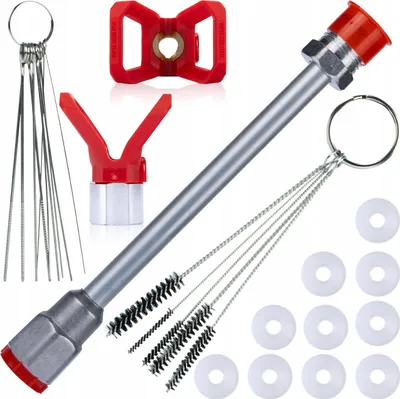 Produktbild von Rosfix Set Spritzpistolenverlangerung 30 cm, 10 Dichtungen, 10 Reinigungsbürsten, Düsenschutz – 7/8" Gewinde, 290 bar, fur Airless Farbspritzgerat