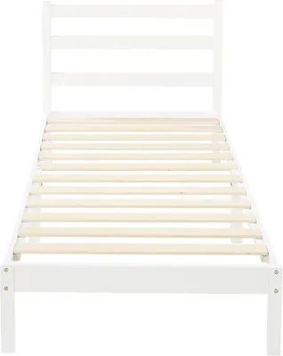 Immagine prodotto di Struttura letto - Letto singolo 90 x 190 cm - Legno massello di pino - Con testiera a listelli - Bianco