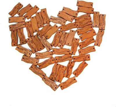 Produktbild von 50er Set Handmade Holz Label / Knöpfe Holzknöpfe Anhänger Schild Hand Made Nähen Nähzubehör