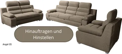 Produktbild von Polstergarnitur DENVER 3+2+1, Schlaffunktion und verstellbare Kopfstützen, Braun