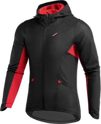Produktbild von ROCKBROS Fahrradjacke Herren Winter Radjacke Softshelljacke für Radfahren, schwarz rot, EU gr. XL