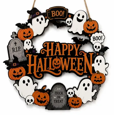 Image de Couronne décorative pour porte d'entrée, sur le thème d'Halloween