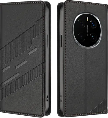 Image de Etui pour Honor Magic7, étui portefeuille en cuirPolyuréthaneavec fente pour cartes et fonction stand Schwarz