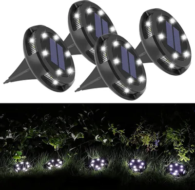 Produktbild von 4 Stück 10 LED Solar Bodenleuchte 6000K Kaltweiß Solarlampe Außen Gartenleuchte Wasserdicht Solarleuchte für Garten Rasen Patio