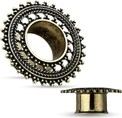 Produktbild von Flesh Tunnel Vintage Antik Ohr Piercing Ohrstecker Tribal Sonne Ethno antik-gold 14 mm